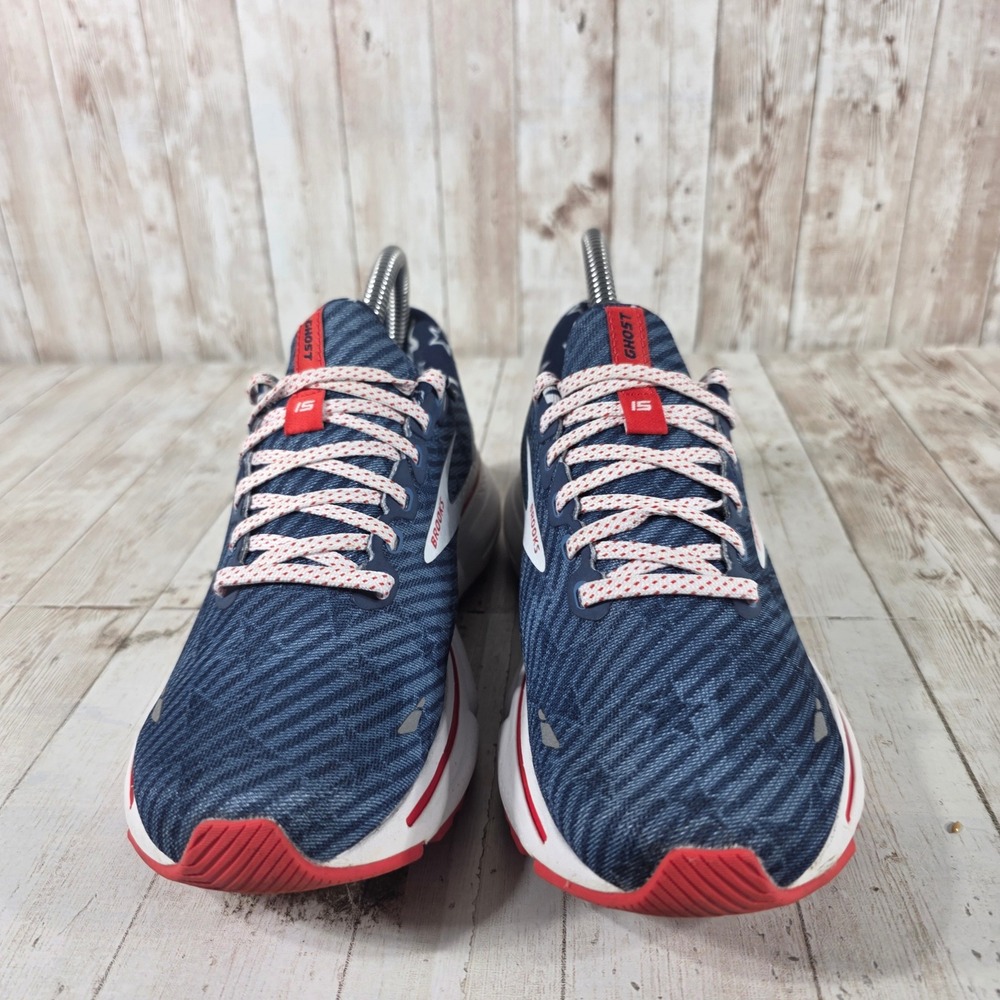 Brooks Ghost 15 Womens 7 Running Shoes Old Glory Patriotic Navy Red 1203801B449 - Picture 2 of 8